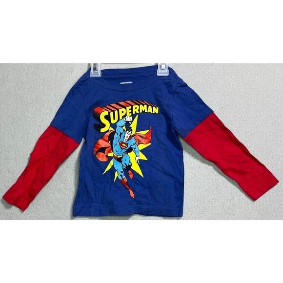 Superman Shirt Boys Blue/Red 3T Kids Tee Long Sleeve Shirt - Picture 1 of 7